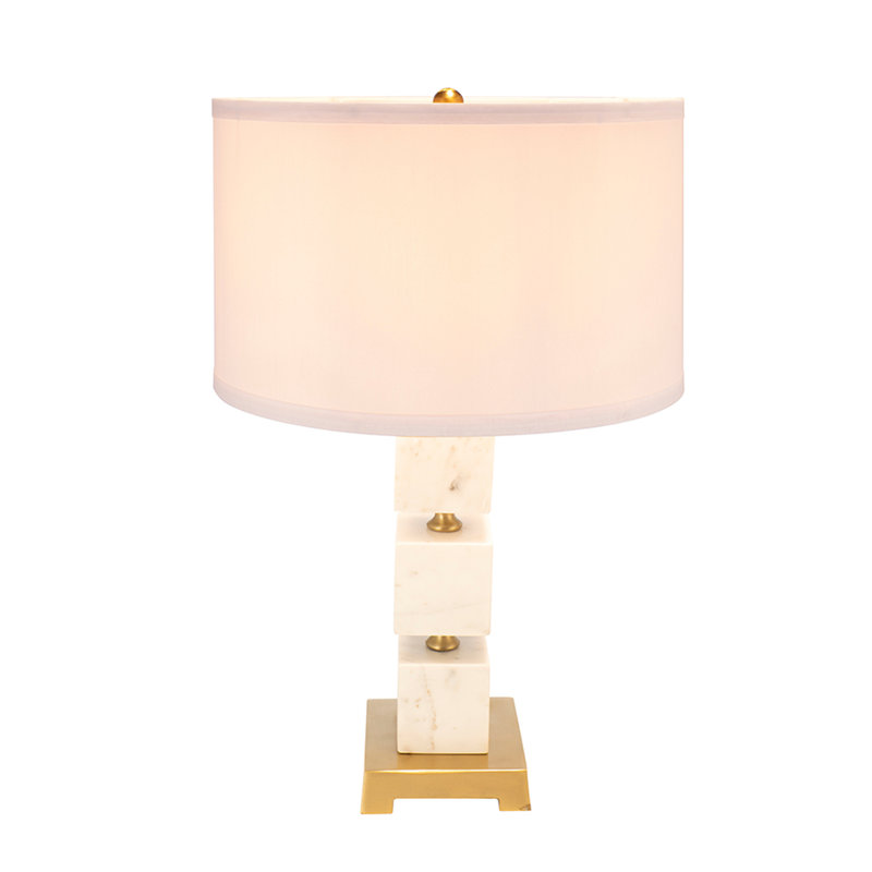 Marble Cube Table Lamp with Gold Base and Body