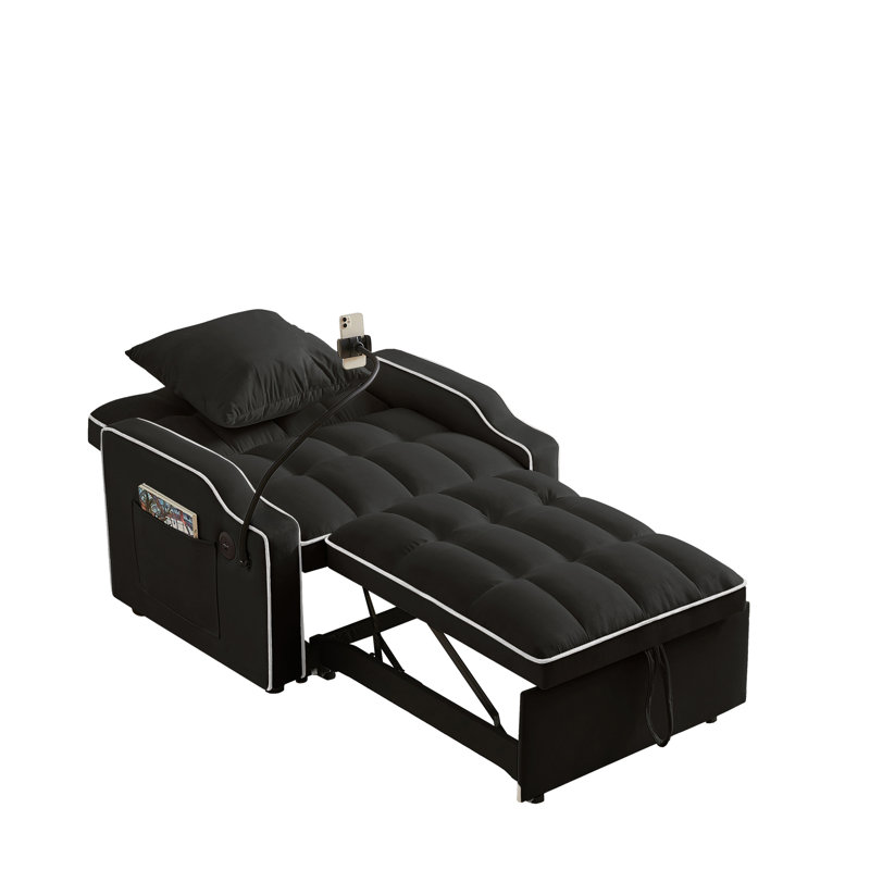 Canapé-lit, canapé-lit convertible 3 en 1 avec dossier réglable, support pour téléphone et port USB, inclinable réglable de type C