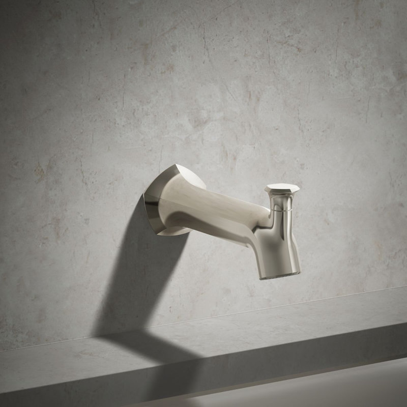Wall-Mount 8 In. Diverter Bath Spout With Straight Design, Vibrant Polished Nickel