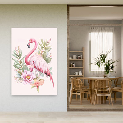 Pink Flamingo Tropical Bloom Elegant Abstract Bird Flamingo Nature Plant Wall Art Print by Andrea Haase - Print