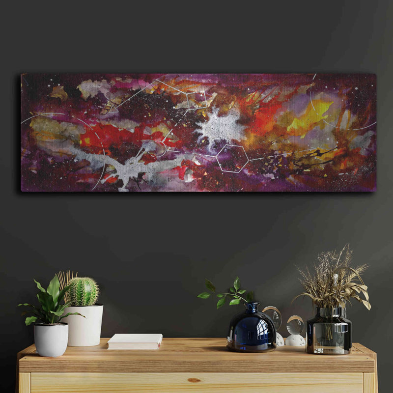 «Watercolor Nebula Burgundy» par Craig Snodgrass, art mural en métal, H 12 po x l 36 po
