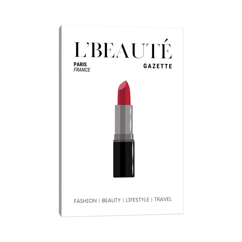 L'Beaute Gazette Makeup Magazine Cover with Classic Red Lipstick 1 Piece Wrapped Canvas Wall Art, 20.32 cm H x 30.48 cm W