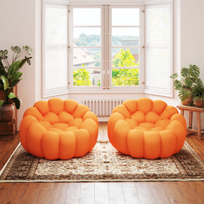 Fauteuil d'appoint rembourré en forme de citrouille 48,43 po Kayi (ensemble de 2), aucun assemblage requis