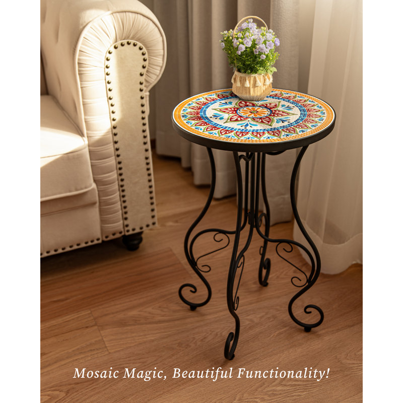 Round Metal Outdoor Side Table , 14'' in. W 14'' in. D