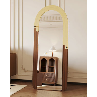 Miroir de plancher autoportant pleine longueur à deux tons en bois pour entrée de chambre à coucher