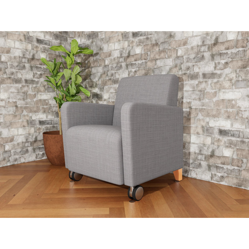 Fauteuil d'invité de réception Ravenna, Bois naturel, Gris chambray, Avec des roulettes