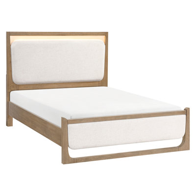 Contemporary Queen Size Bed With Brown Finish And Upholstery, Led Lighting For Bedroom Ambiance Setting Modern Upholstered In Brown, - Enabled Mood Creation