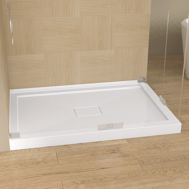 48'' W X 32'' D Acrylic Double Threshold Shower Base Corner Rectangular Shower Floor Pan Walk-in White Shower Tray with Center Drain Cover
