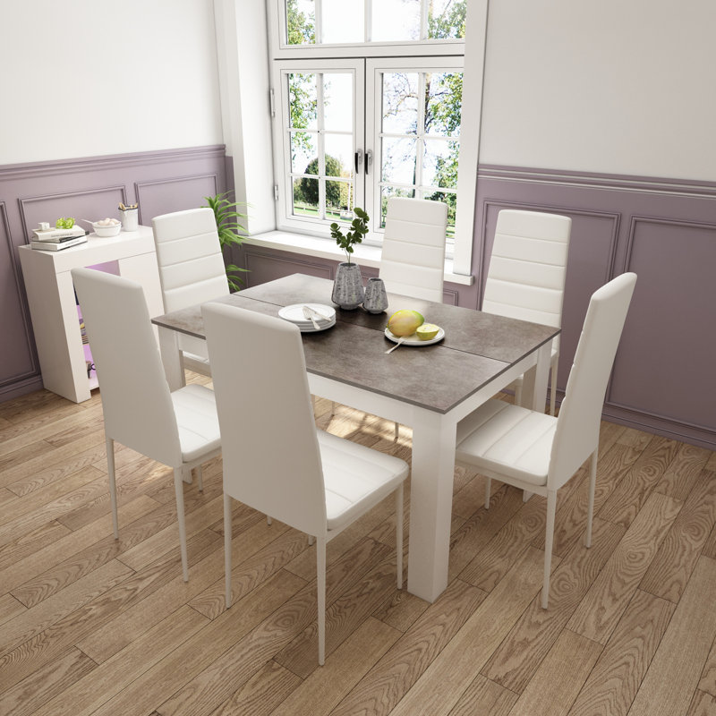 6 - Person Four Leg Dining Set, Gray
