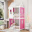 Lit double superposé en bois avec tente, rose et blanc-130596220-130596221