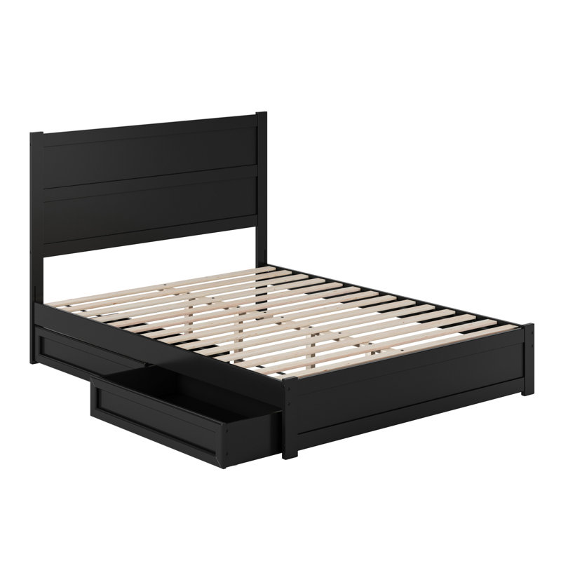 Aveline Wood Platform Bed with Storage Drawers, Black, Queen