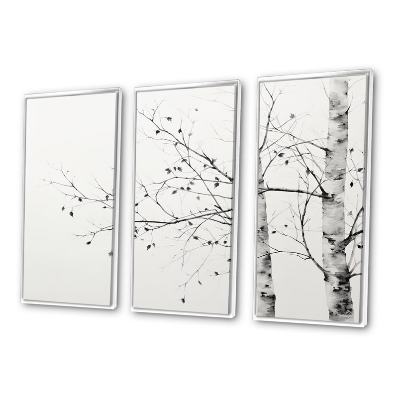 «Grey Minimalisme Tree Birch II - Tree Birch», ensemble de reproduction d'art mural, H 28 po x l 36 po x P 1 po