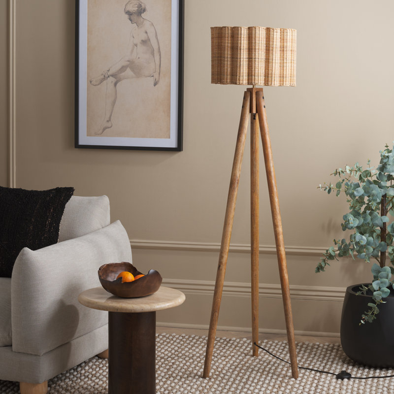 Masazumi 62 Inch Mango Wood and Cane Floor Lamp