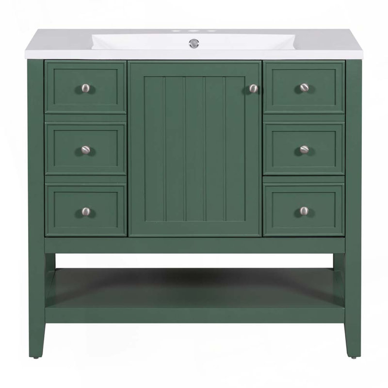 Meuble-lavabo 36 po avec lavabo en céramique, Vert