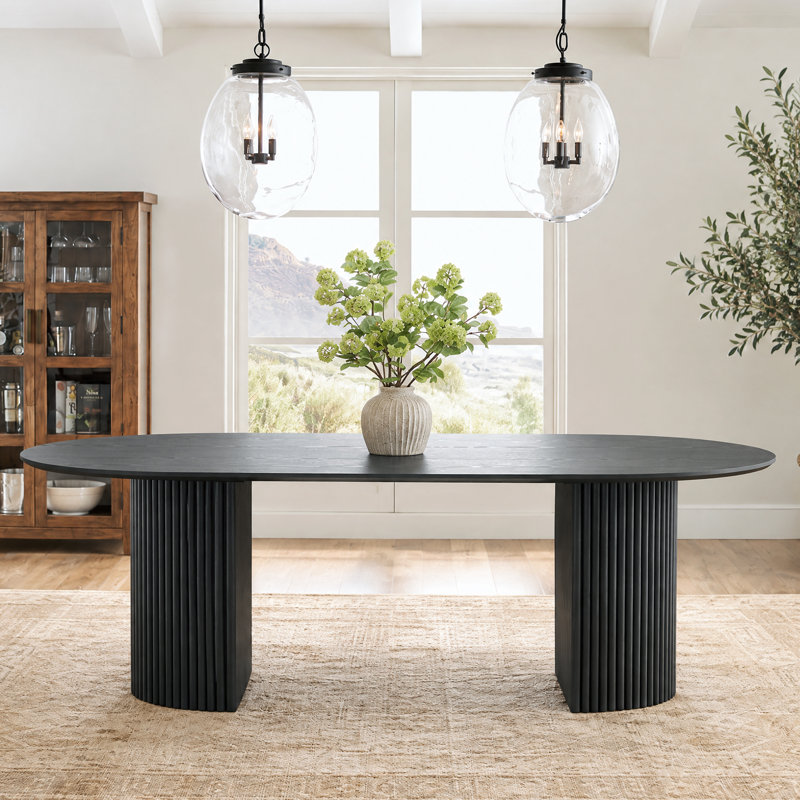 Table de salle à manger extensible 45 à 64 po à 83 po avec base à double piédestal cannelée, Noir