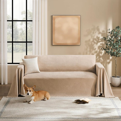 Couch Cover For Dogs – Washable Chenille Sectional Sofa Cover Blanket For 2-cushion Couch, Sectional Sofa Slipcover, Multi-use Furniture Protector, Sand
