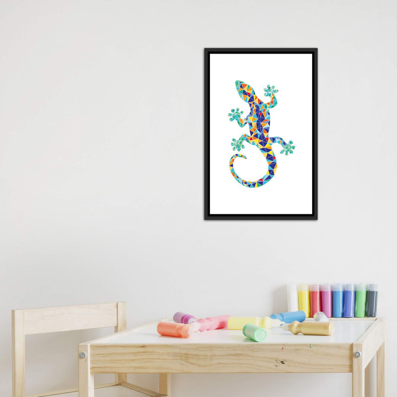 Gaudi Mosaic Dragon - impression d'art graphique, H 26 po x l 18 po x 1,5 po, Toile avec cadre noir patiné