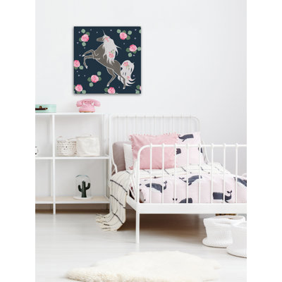 Crochet Rose Bloom Unicorn - No Frame Print on Canvas