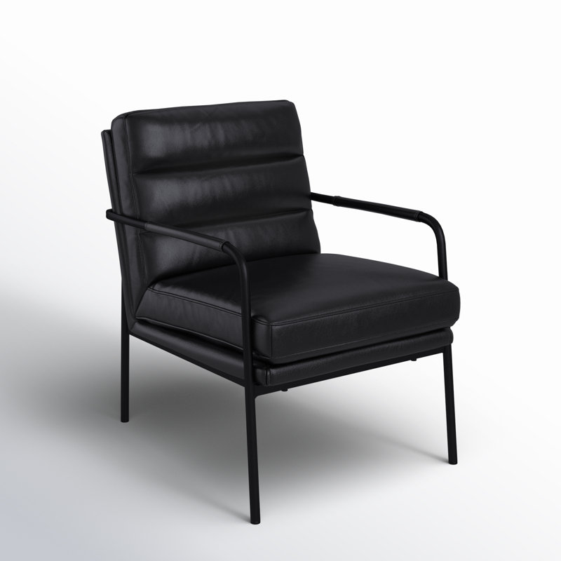 Keeley 23.5" W Top Grain Leather Armchair, Black Pebbled Top Grain Leather