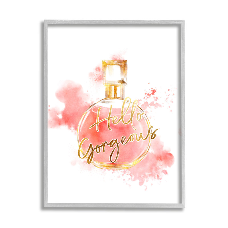 «Hello Gorgeous Fashion Cosmetic Perfume Bottle», aquarelle rose par Ziwei Li - impression, H 14 po x l 11 po x P 1,5 po