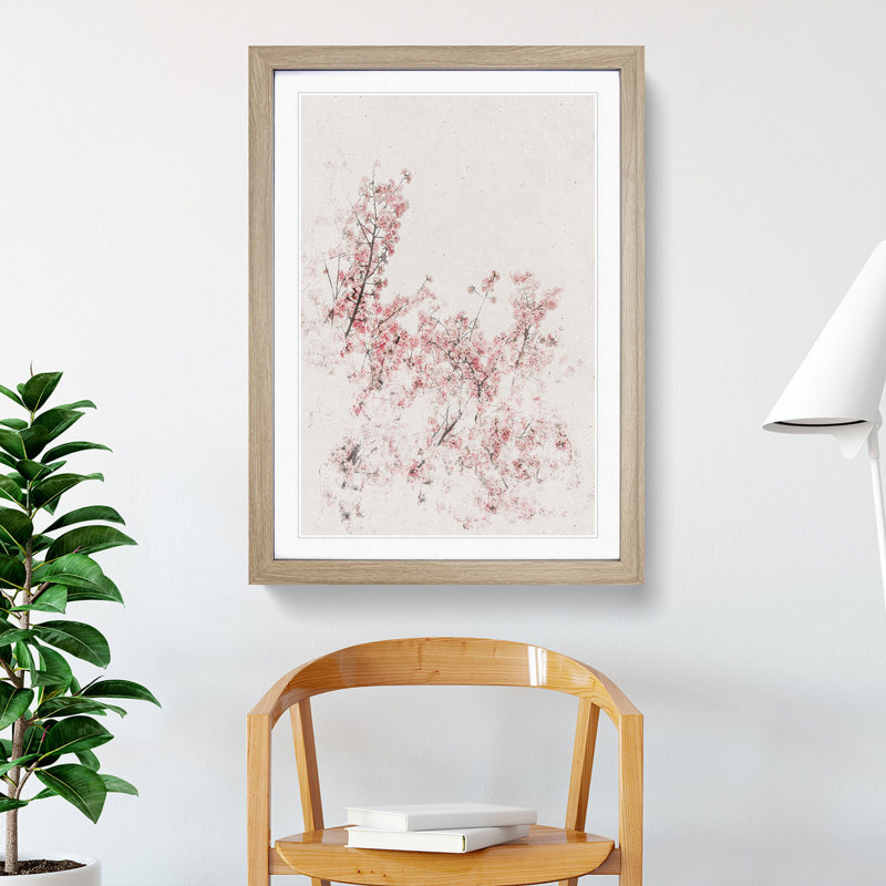Pink Cherry Tree - Framed Print, 87cm H x 62cm W x 2cm D, Oak Framed