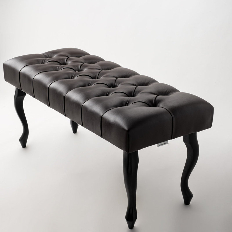 Genuine Leather Upholstered Bench, Dark Brown/Black, 40cm H x 100cm W x 30cm D