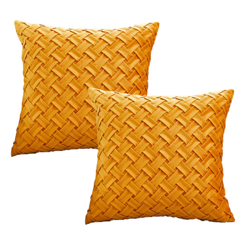 Velvet Weave Geometric Velvet Pillow Cover, Yellow