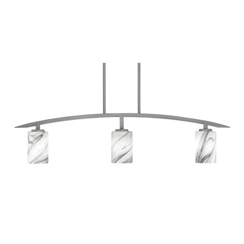 Luminaire pour îlot de cuisine 3 lumières kurve au fini graphite avec verre de 4 po, Noir / blanc
