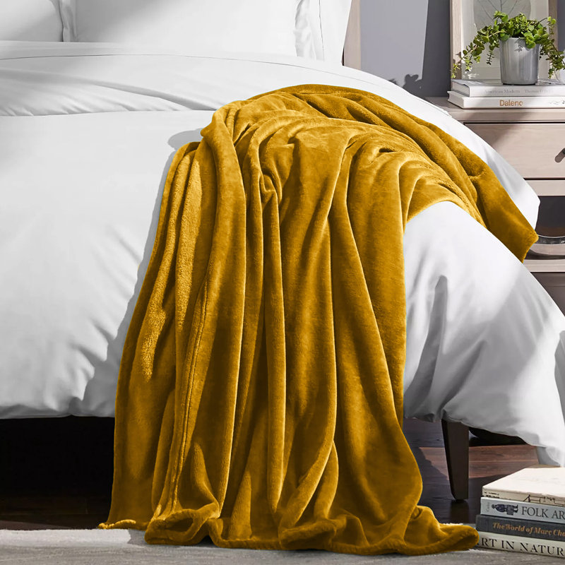 Reversible Plain Weave Fleece Throw Blanket, Yellow, Single