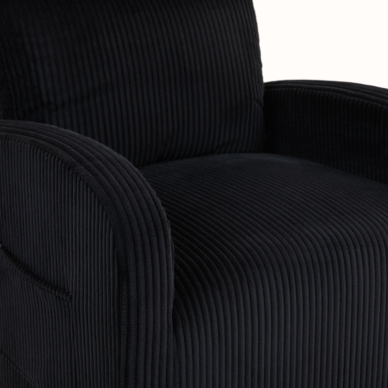 Upholstered Swivel Glider Rocking Chair, Black Corduroy