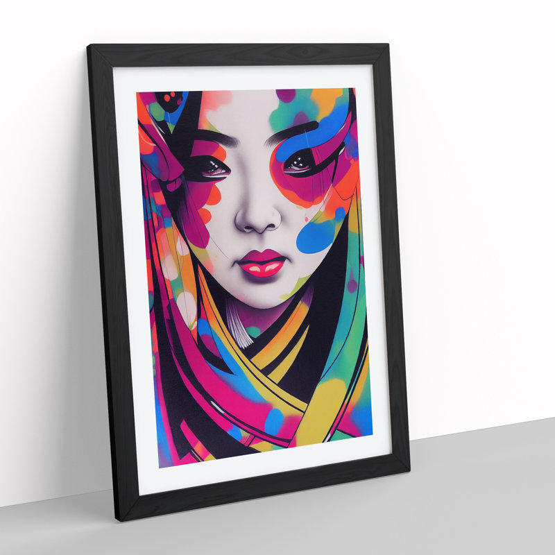 Geisha Dripping Paint No.2 - Single Picture Frame Print, Black, 64cm H x 46cm W x 2cm D