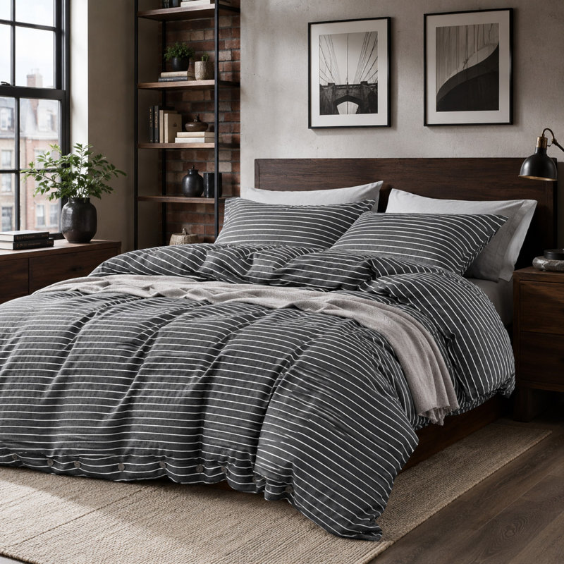 Premium Reversible Duvet Cover Set with Zipper Closure and Corner Ties, King Duvet Cover  + 2 Standard Pillowcases