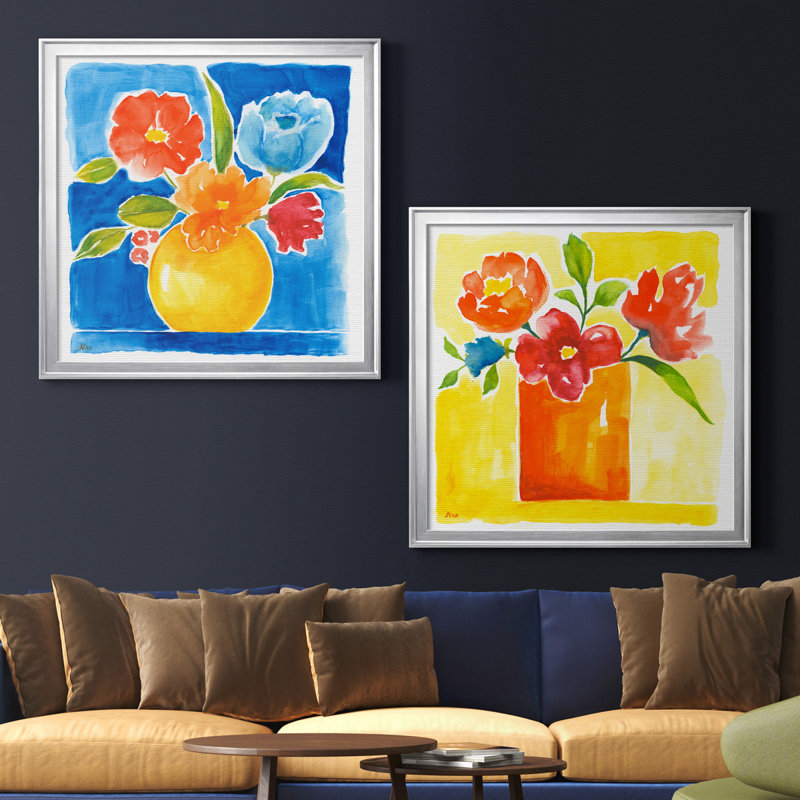 «Sunny Day Bouquet I», ensemble de 2 reproductions d'art sur toile tendue, H 22,5 po x l 45 po x P 1,5 po, Pas de tapis