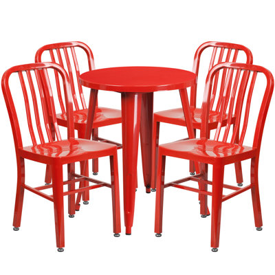 Ensemble de table ronde intérieure / extérieure en métal 24 po avec 4 chaises à dossier vertical à lattes Scotia
