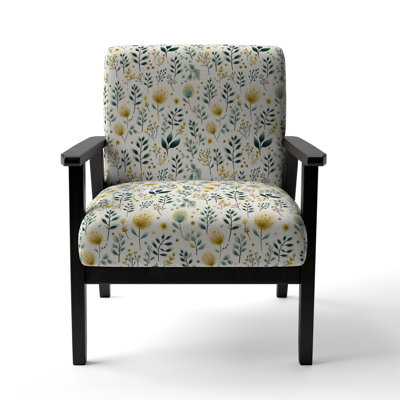 Minimalist Green And Yellow  Floral Charm  Botanics - Upholstered Farmhouse Arm Chair, Green Accent Chair