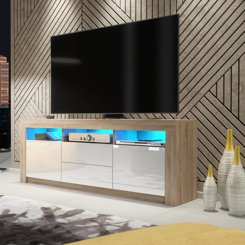 Archivaldo Unfinished TV Stand for TVs up to 48", Oak/White