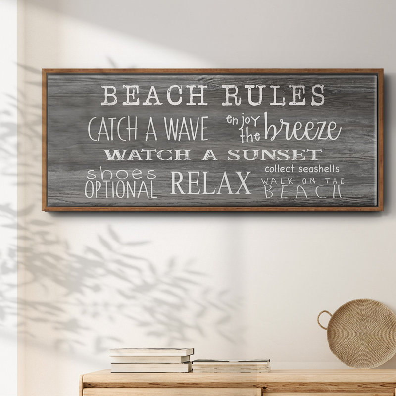 Beach Rules- Framed Canvas, 12" H x 30" W