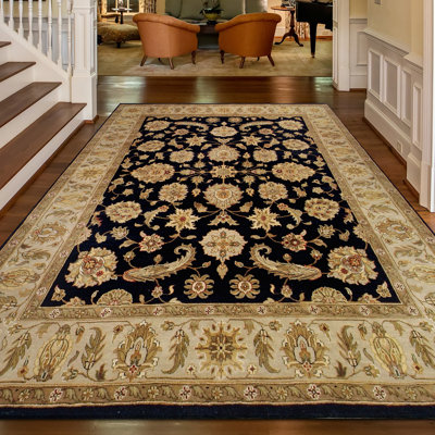 Tapis noir et sauge de haute qualité noué à la main