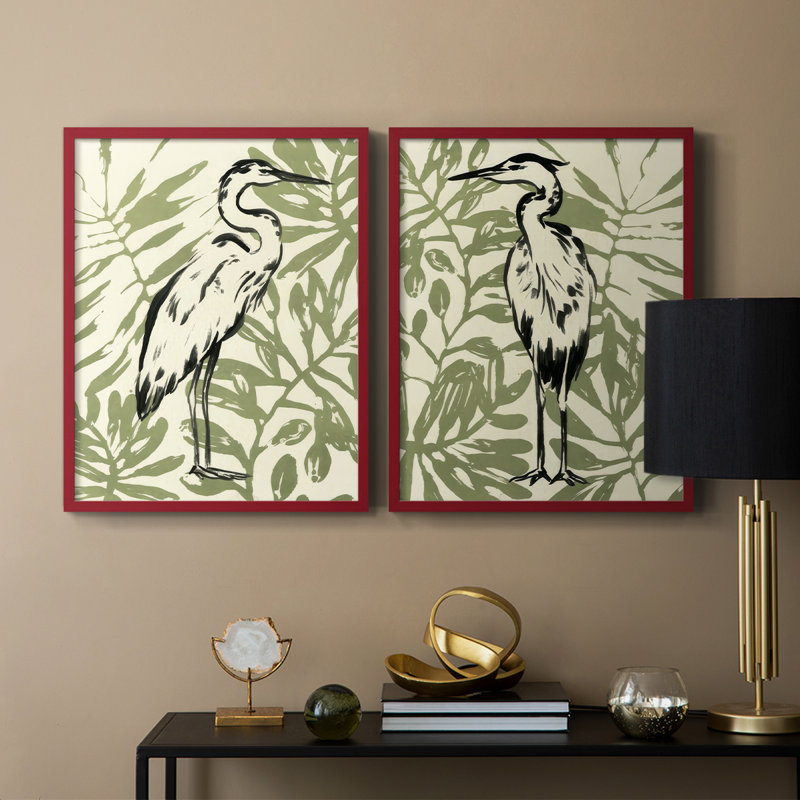 «Retro Parlor Heron I», reproduction encadrée de qualité supérieure - prête à être accrochée - aucun clou requis - aucun clou requis