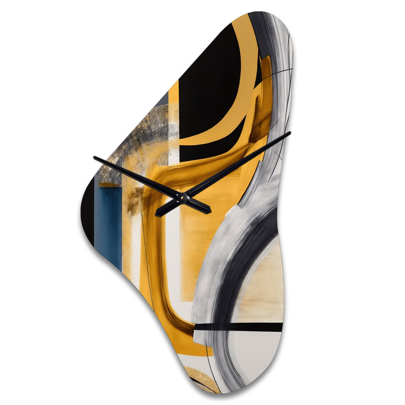 Horloge murale en métal Glam Gold and Black Expression IV - Abstract Spirals, Médium