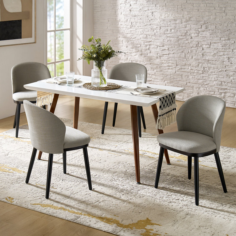 Kanalu Modern Dining Chair Set with Solid Wood Legs, Gray, 4