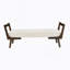 Banc de style Mid-Century moderne avec pieds en bois de noyer, repose-pieds en tissu d'ameublement chenille beige-182689906
