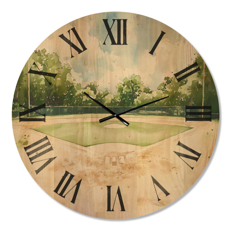 Horloge murale en bois Baseball, Oversized