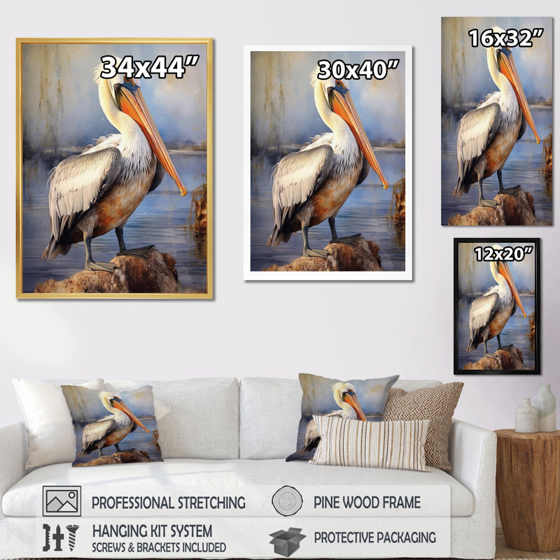Majestic Pelican III - Animals Wall Art Prints, Black Floater Framed, 32" H x 16" W