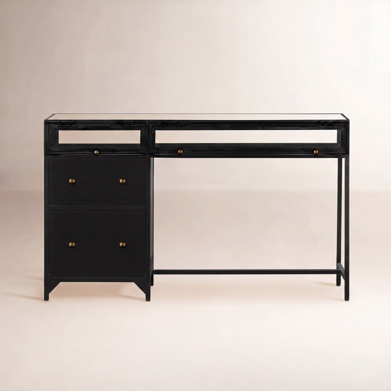 Bayline Glass Top Metal Base Writing Desk