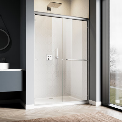 Double Sliding Shower Door With 1/4'' Clear Tempered Glass,48"W x 72"H 