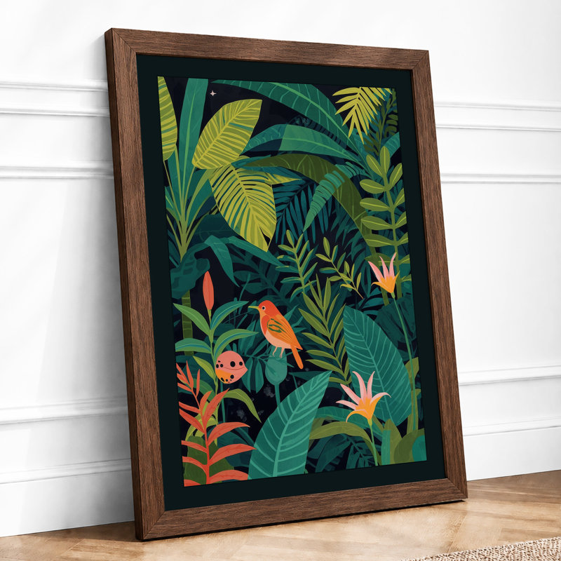 Jungle Garden Tropical - Framed Print, A4 - 29.7 x 21.0 cm, Walnut