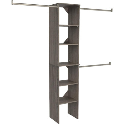 Ensemble de rangement en bois avec tour et 3 tringles à suspendre, tablettes, réglables, pour espace de 4 à 9 pi. Large, gris graphite