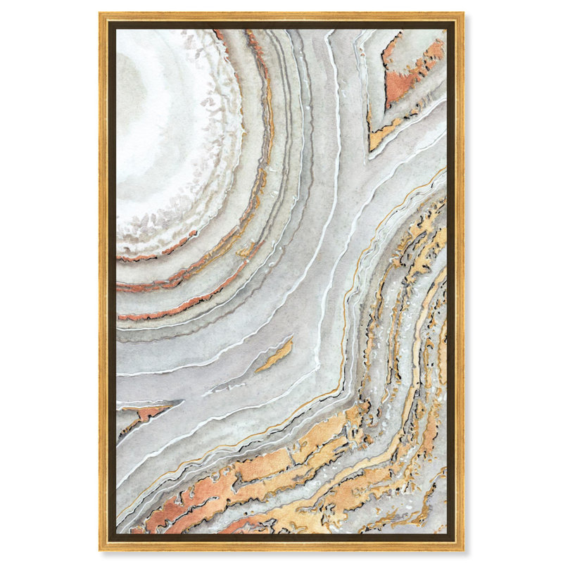Toile or blanc élégant, art blanc et or par Art Remedy, Cadre doré, H 46 po x l 31 po