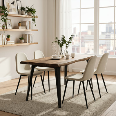 Shivani 5-Piece Modern Dining Set With Rectangular Wood Grain Table And 4 Upholstered Dining Chairs